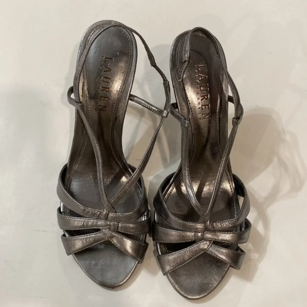 Lauren Ralph Lauren Silver Metallic Strappy High Heel Sandals